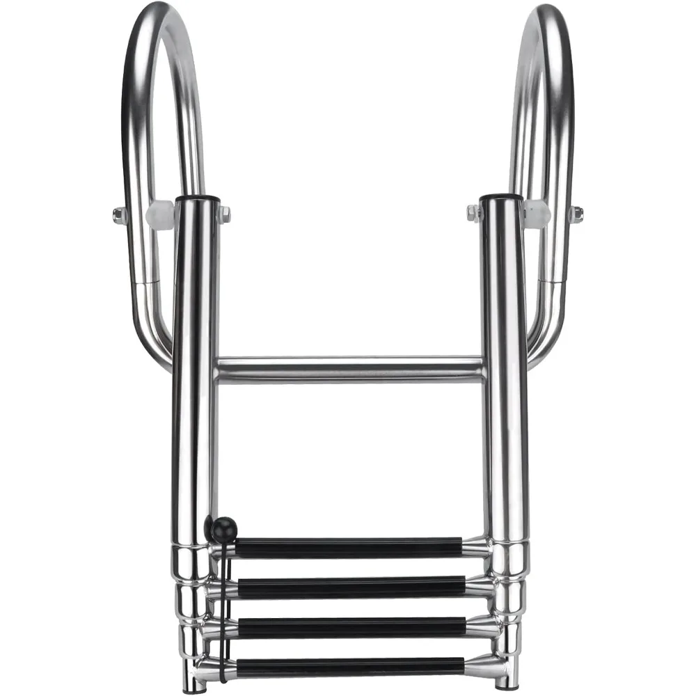 Escada dobrável telescópica de aço inoxidável para barcos pontões com pedal e corrimãos seguros