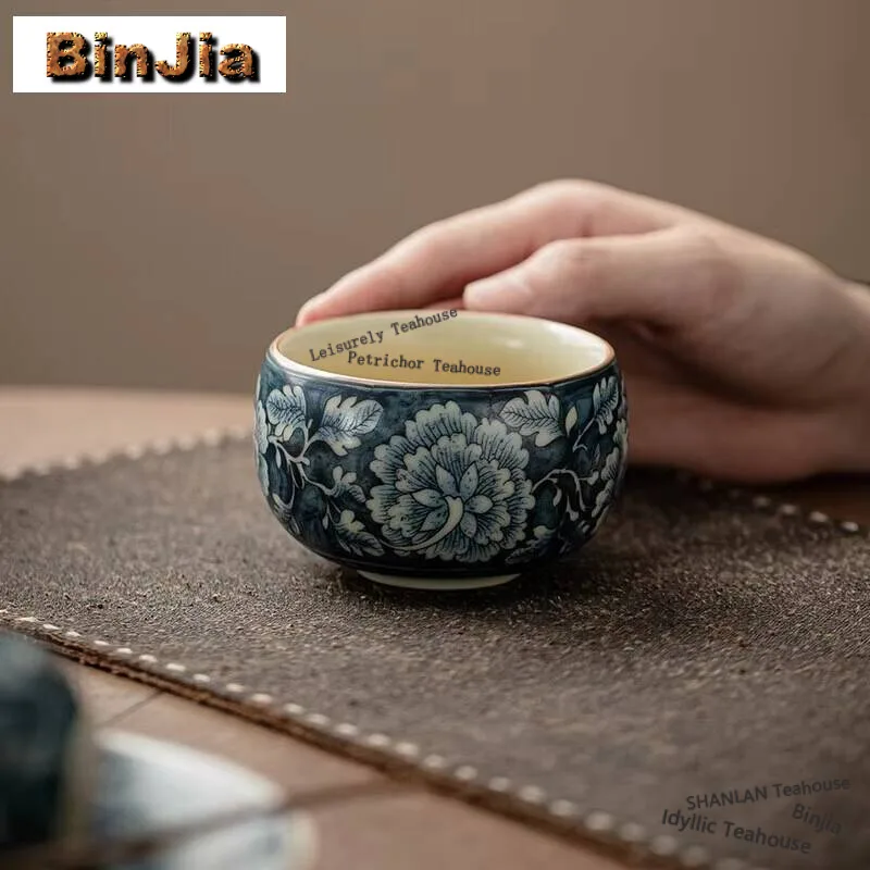 130ml Antique Ru Kiln Porcelain Teacup Blooming Flower Arhat Chinese Master Tea Cup Coffee Mug Chazhan Kungfu Teaset Drinkware