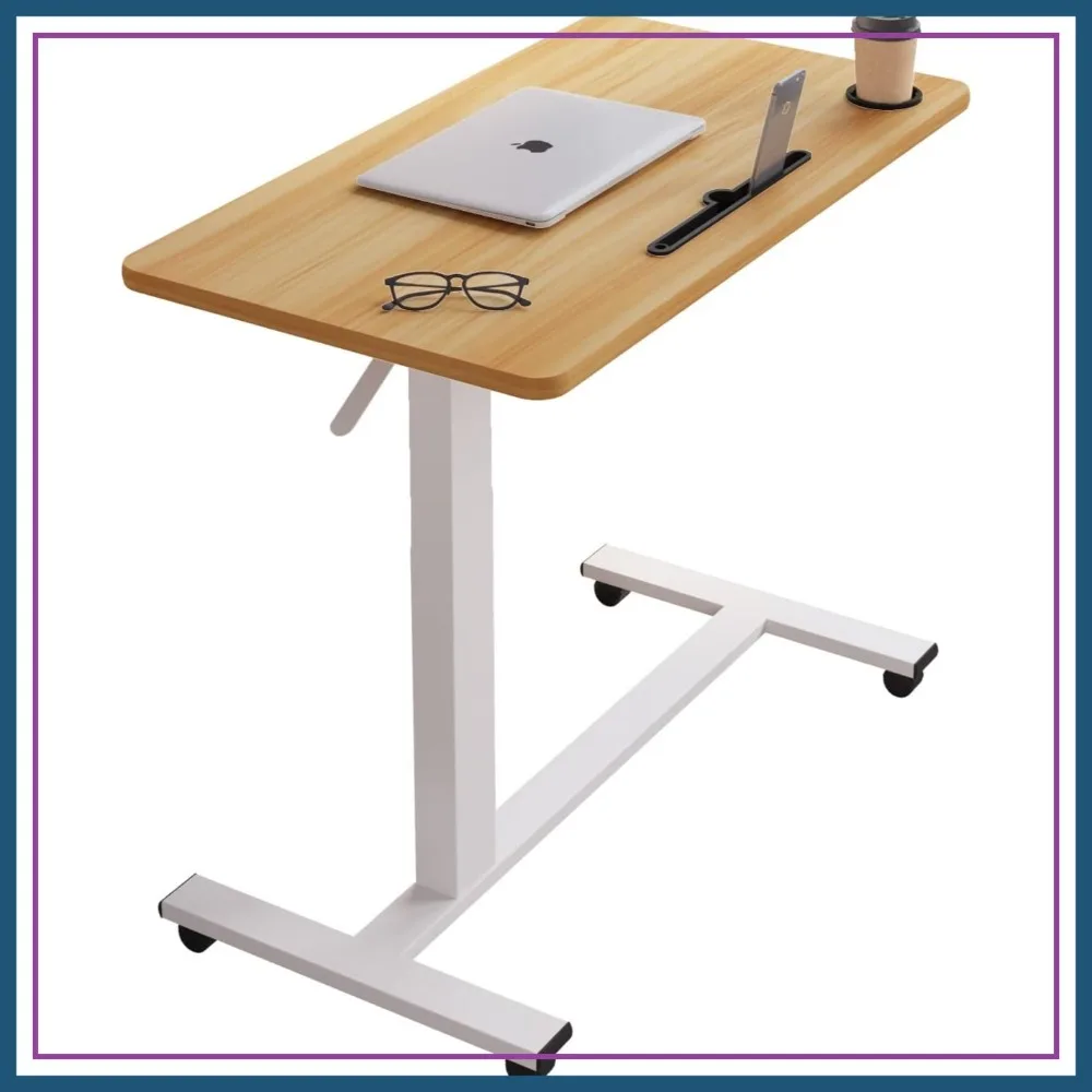 

Pneumatic Mobile Laptop Computer Standing Desk Cart with Tray, Overbed Bedside Table, Hospital Bed Desk