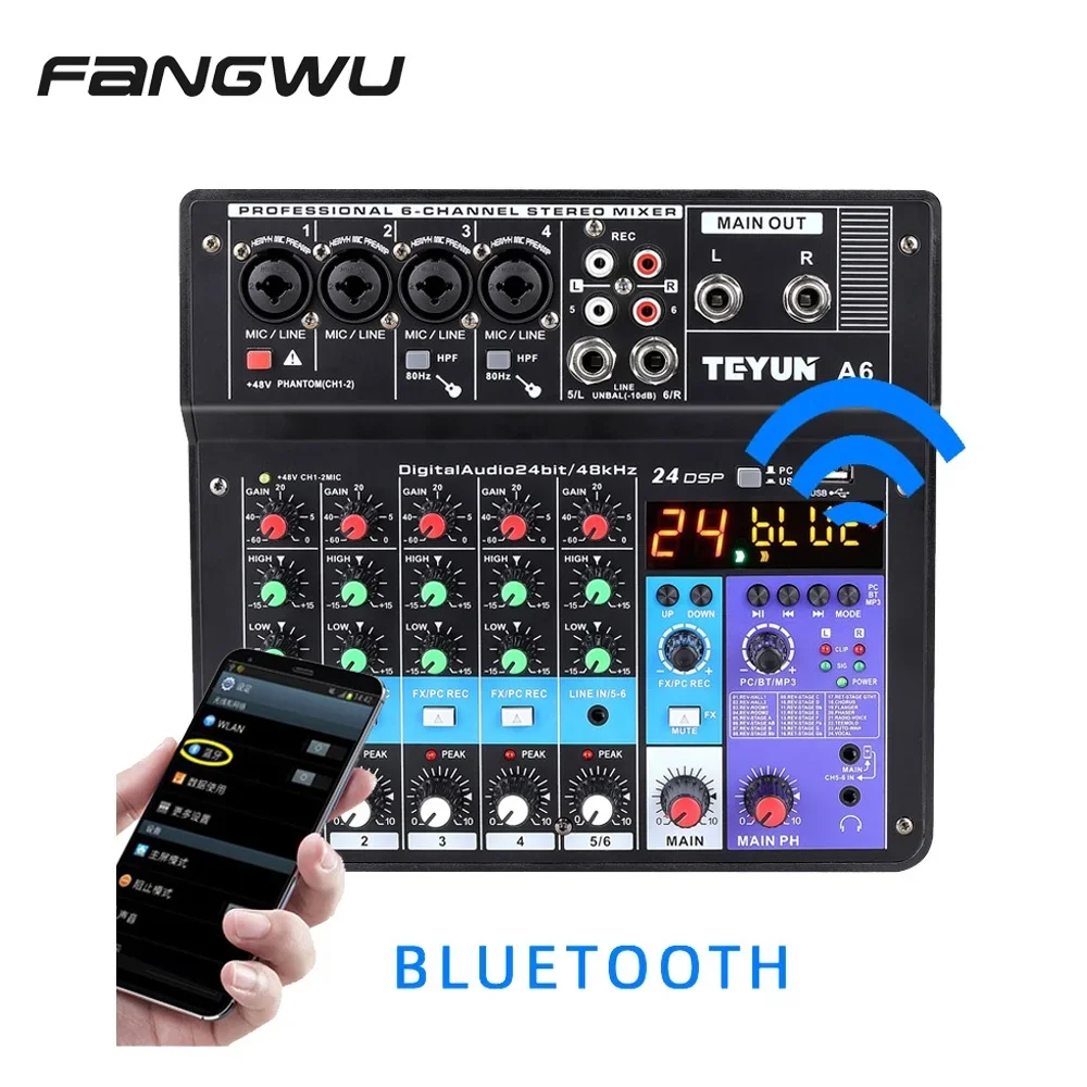 High Quality 6 Channel Sound Mixer Audio Karaoke Usb Recording  With Effects