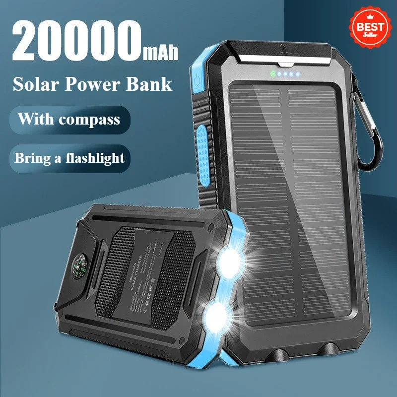 

20000mAh Solar Power Bank Fast Charging External Battery Charger Outdoor Power Bank Flashlight for Xiaomi iPhone Samsung