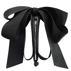 Cetim Bowknot Banana Clip, rabo de cavalo alto prateado, fita fixa, fita vertical, headwear, estilo coreano, grampo de cabelo para meninas