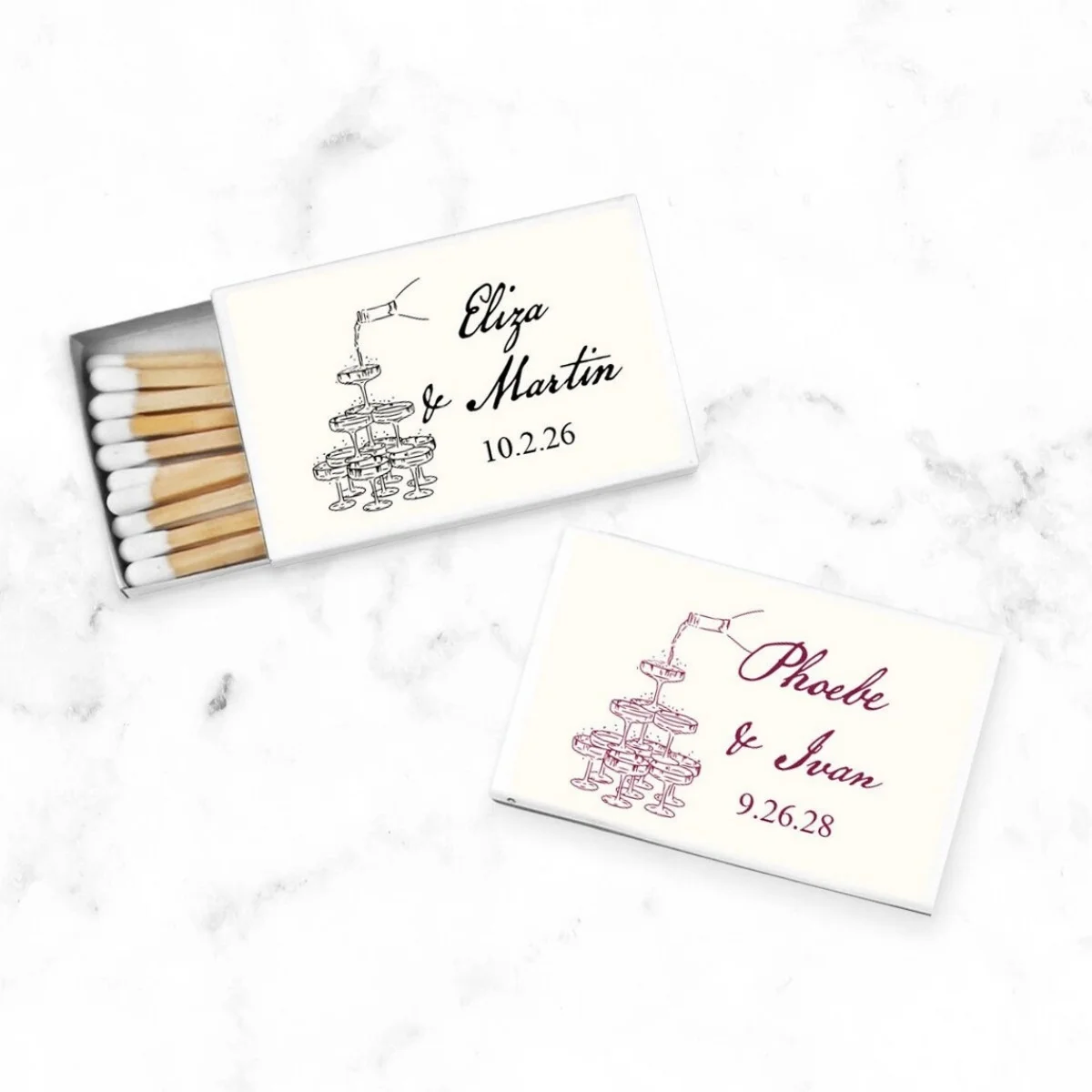 

Champagne Tower Personalized Matchbox Labels, Personalized Wedding Party Matches Favors 887, Set of 50
