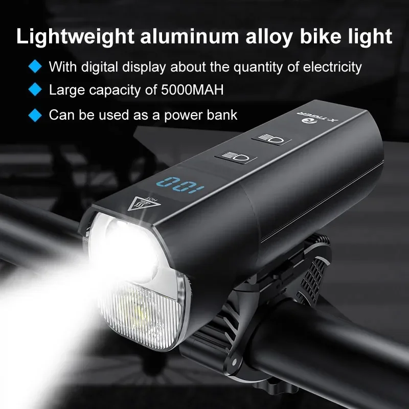 X-TIGER Bike Light USB Rechargeable 5000mAH Battery 1800 Lumens Handlebar Front Lamp Cycling Flashlight Safety Powerful Lights