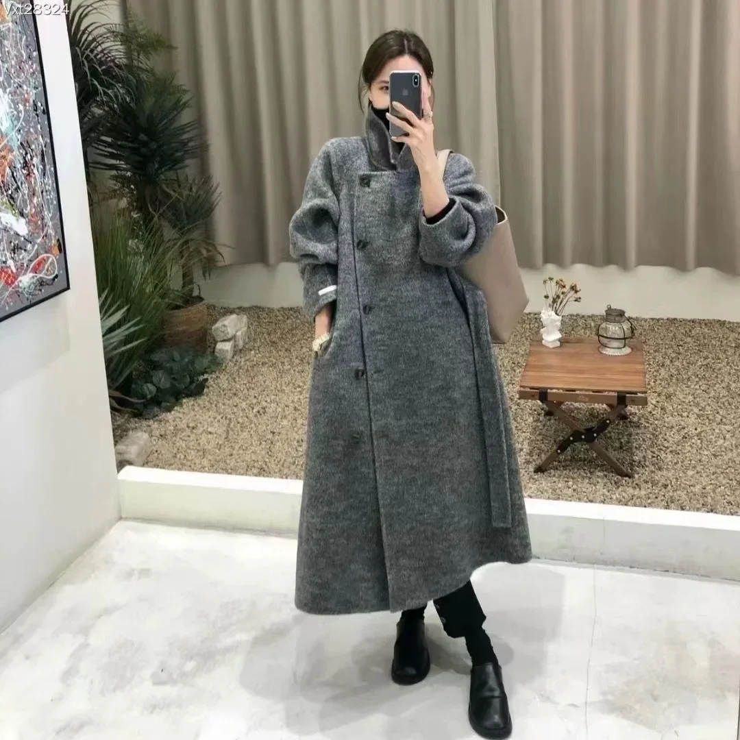 

Korean version silhouette diagonal placket wool loose double-sided cashmere coat women's new autumn and winter loose