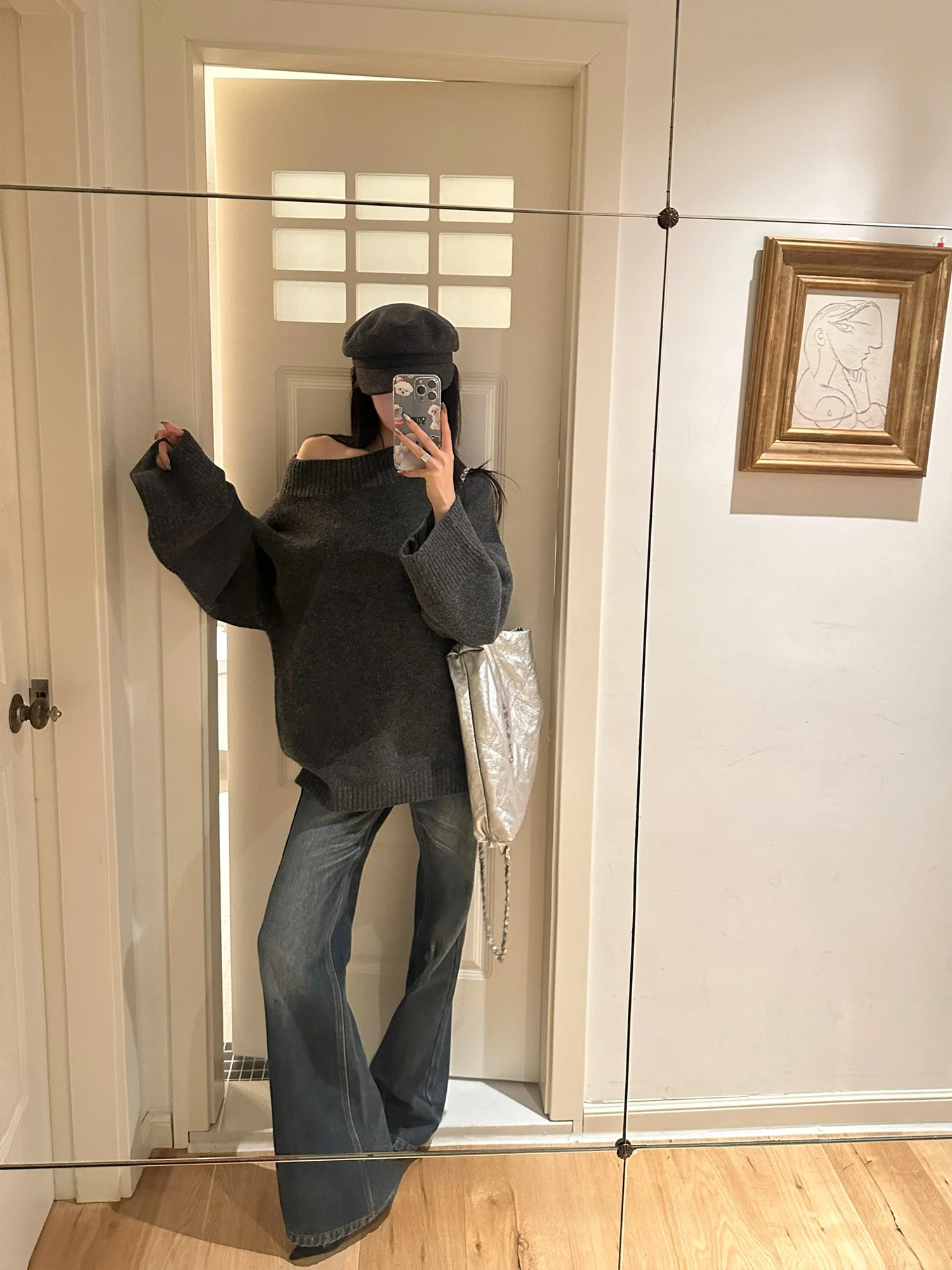 

Асимметричный свободный свитер на одно плечо для женщин, осенне-зимняя новинка, удобный повседневный топ в стиле кэжуал