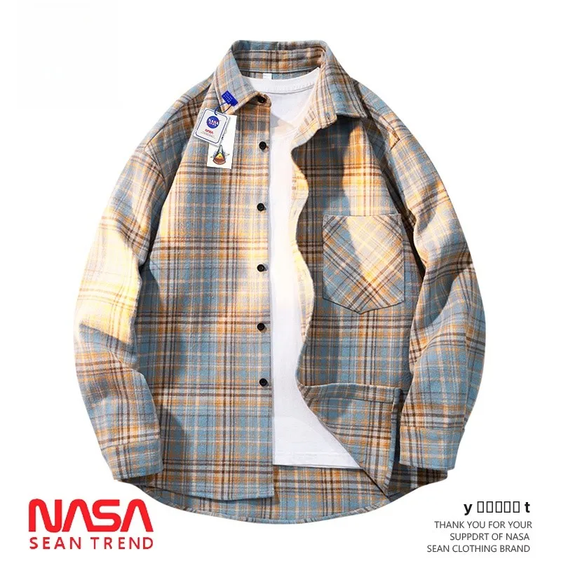 

Мужская рубашка свободного кроя в клетку с длинным рукавом, повседневная, винтажная, весенне-осенняя, модная, универсальная, из полиэстера и хлопка