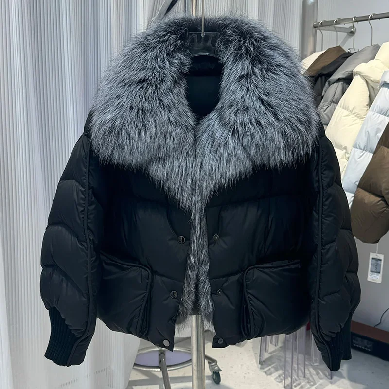 Top Quality Winter Warm Puffer Jacket Women Goose Down Feather Coats with Real Silver Fox Fur Collar