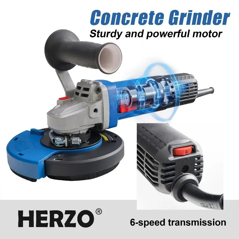HERZO 220V 1400W Concrete Sand Grinder, Dust-Free Multifunctional Handheld Stone Grinder, Concrete Waxing and Polishing Machine