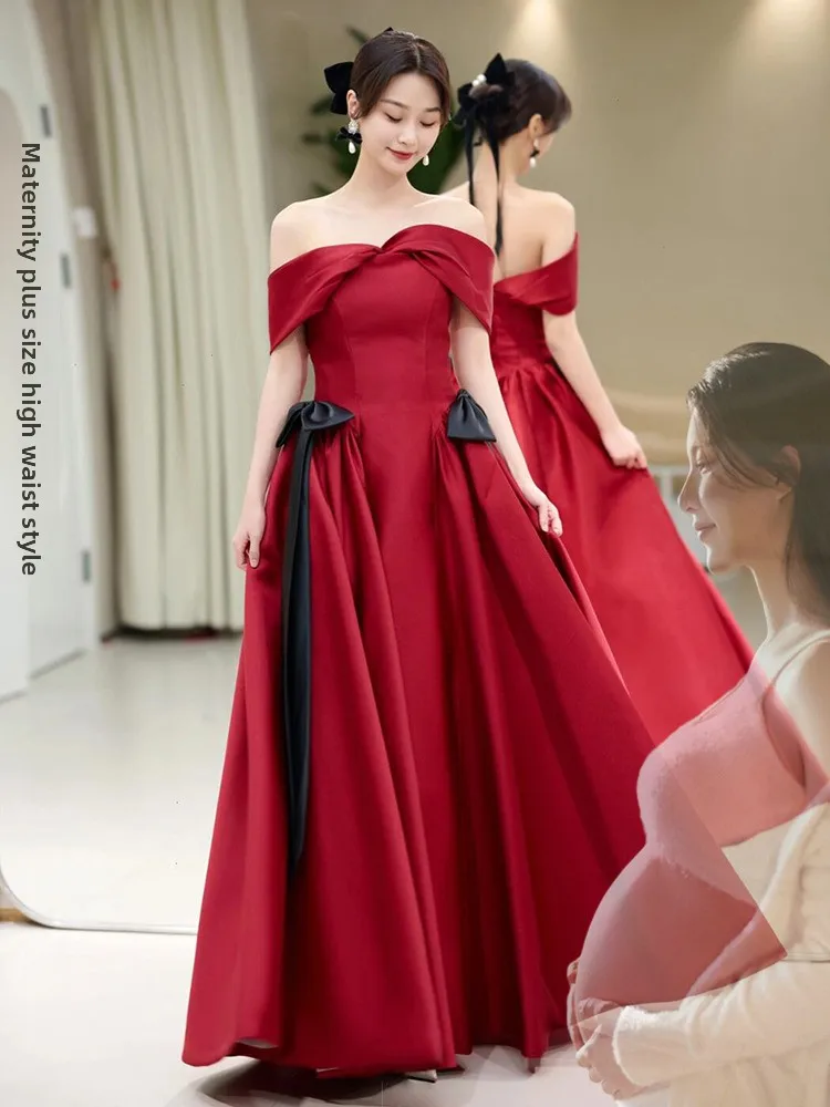 

Red Wedding Dr for Pregnant Women High Waist Belly Covering Ele Simple plus Size Engagement Dr Par Gown