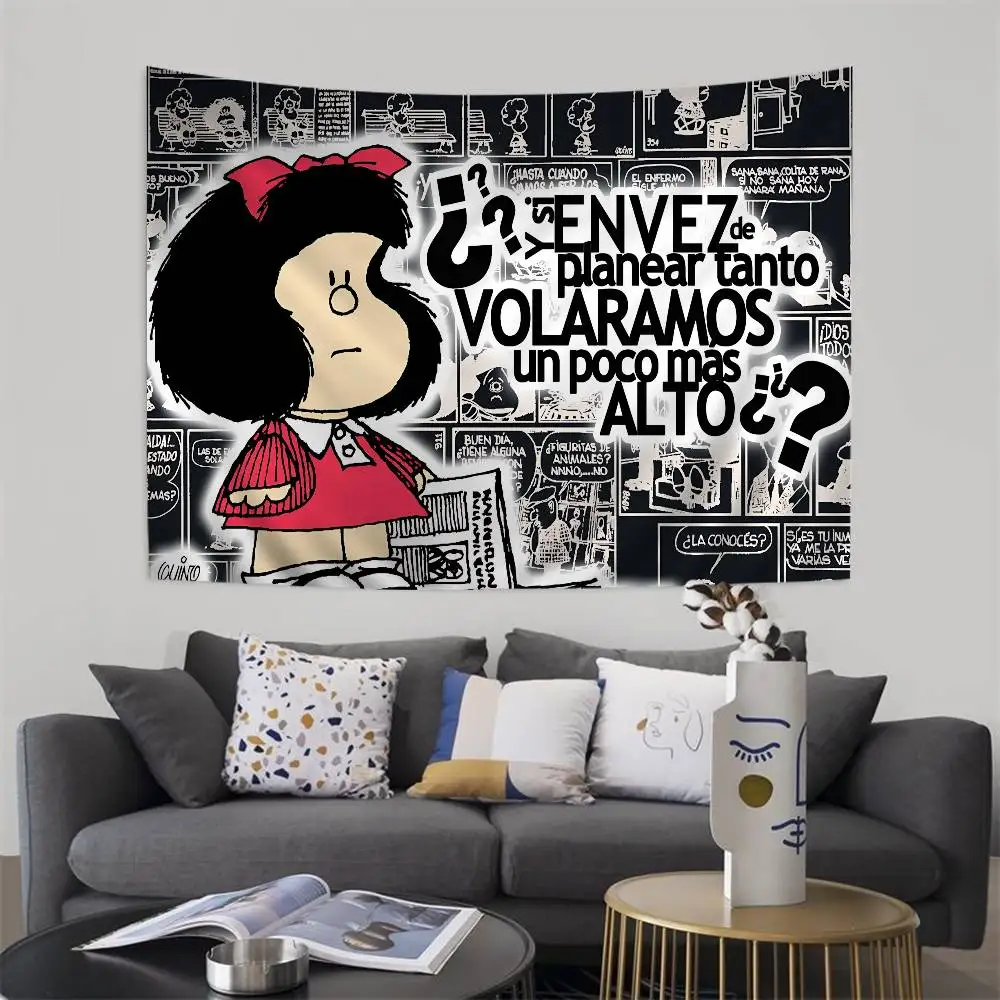 Cute Cartoon M-Mafalda Anime Tapestry Hippie Flower Wall Carpets Dorm Decor Cheap Hippie Wall Hanging