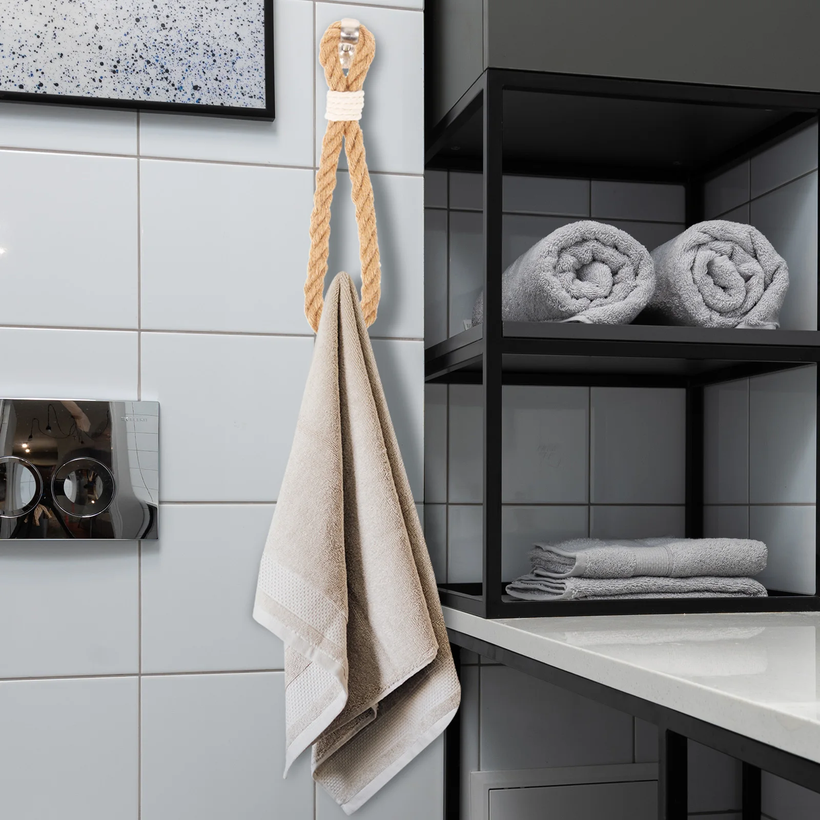 

Towel Rack for Bathroom Rustic Jute Rope European Saving Toilet Paper Holder Door Hanging Boho Cotton Rope Multi