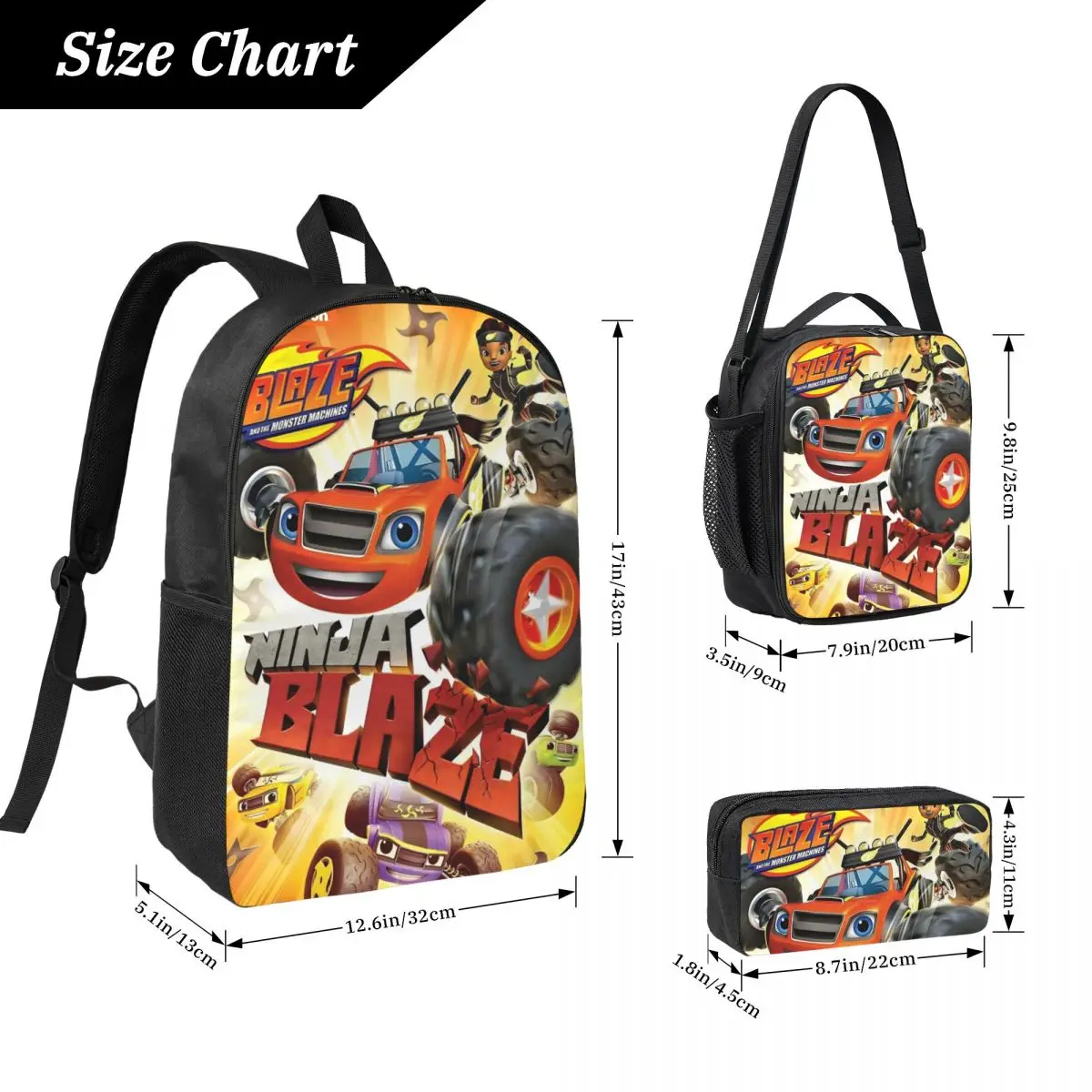 3Pcs Blaze And The Monster Machines Backpack Set for Children Pencil Boxes Bookbag Sets with Lunch Box For Students Knapsack