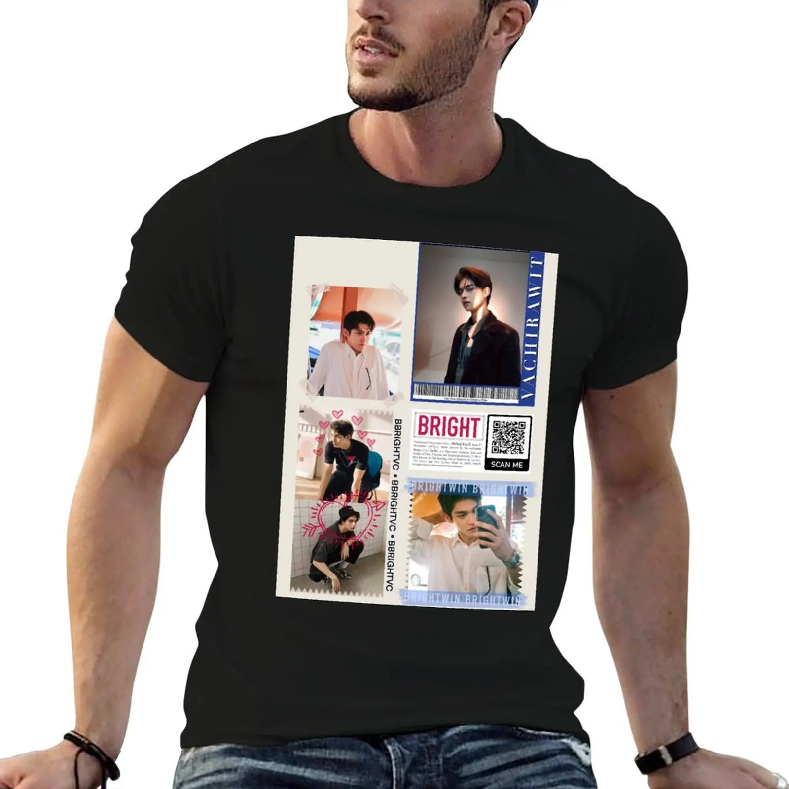 Bright Vachirawit (2 gether the series) Estuche para teléfono Labes camiseta color crema camisetas con estampados camisetas para hombre paquete Camiseta de algodón
