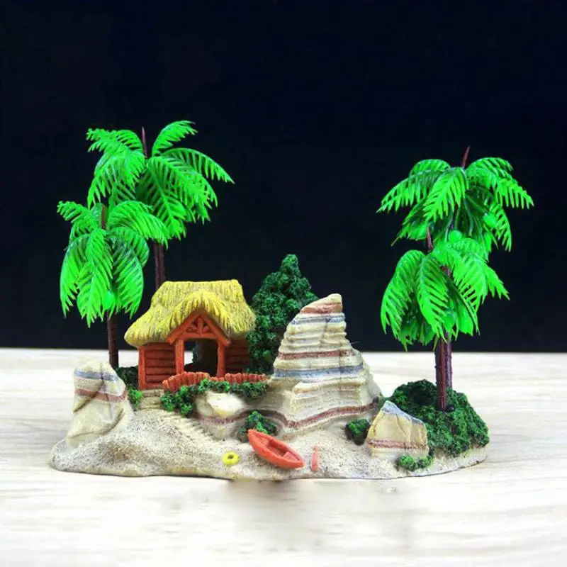 New  Custom beach creative aquarium Landscaping Decoration coconut tree cabin coconut tree  boats