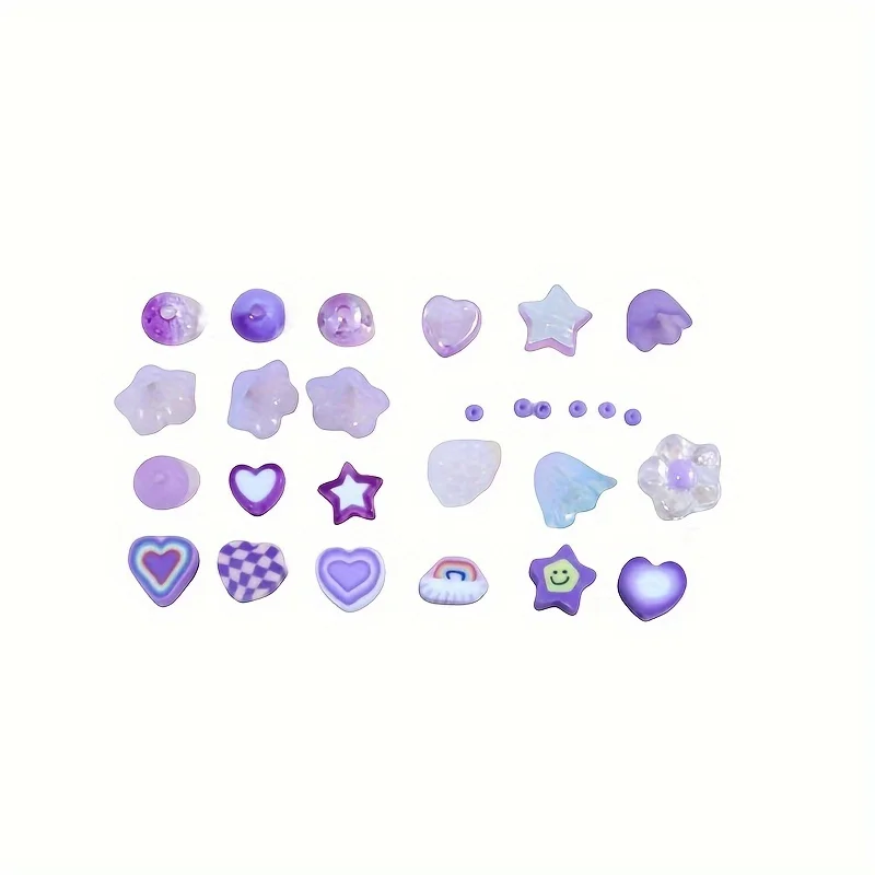 0.7-1.2cm 24 cell 240g box packed with purple acrylic beads, love beads, Bohemian soft clay, and two elastic threads can be used