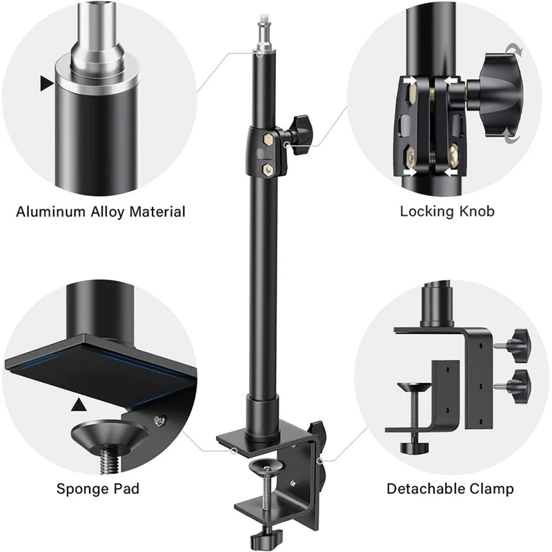 Desktop C-Clamp Mounting Bracket, Adjustable Lamp Holder, Standard 1/4 Screw Head