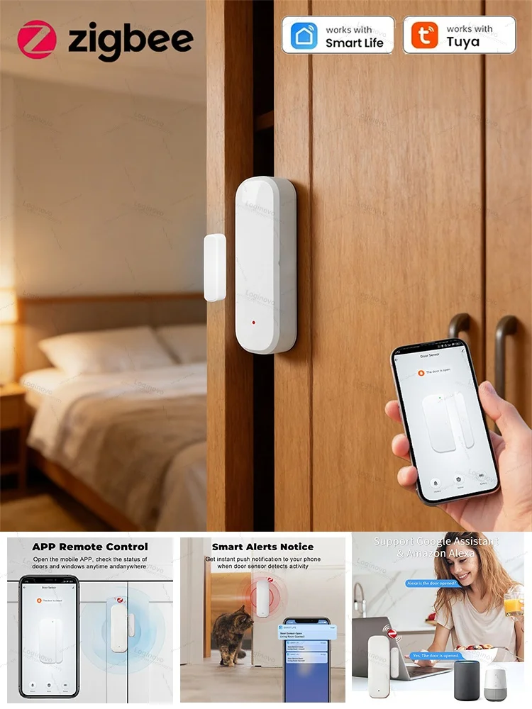 Czujnik otwarcia drzwi/okien Tuya Zigbee, inteligentny czujnik kontaktowy, detektor otwarcia/zamknięcia, alarm, ochrona bezpieczeństwa dla inteligentnego domu Smart Life Z2M — zdjęcie 2