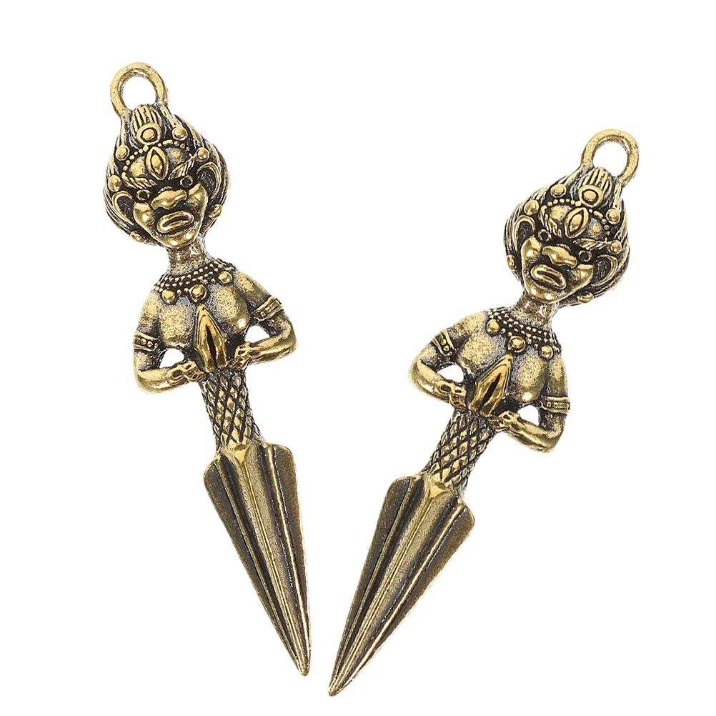 

2Pcs Buddhism Dorje Phurba Keychain Pendant Brass Pestle Protective Charm Bag Hanging Decoration Religious Ornament Feng Shui