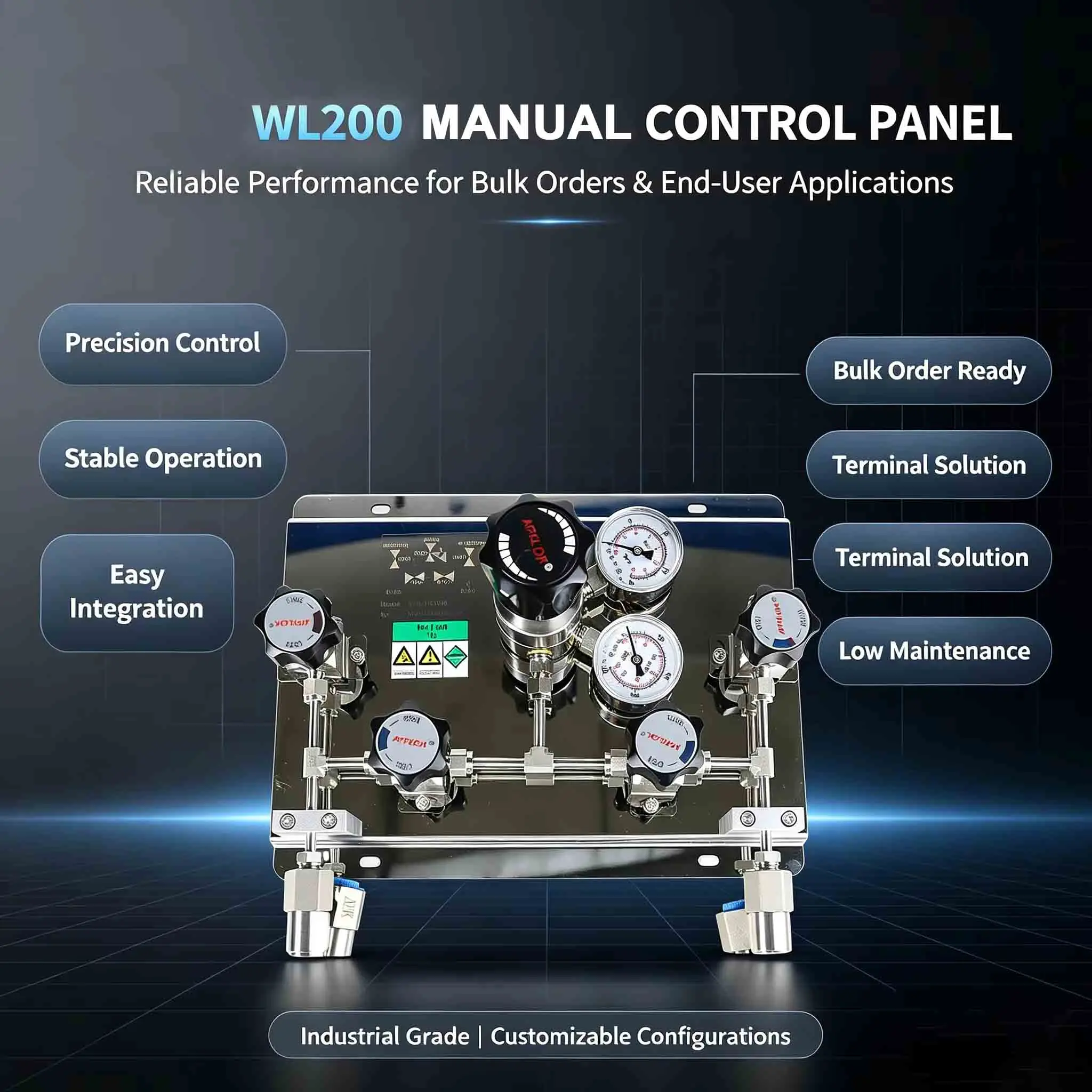 WL200 manual gas control panel, stainless steel gas pressure regulator manifold panel for laboratory industrial gases