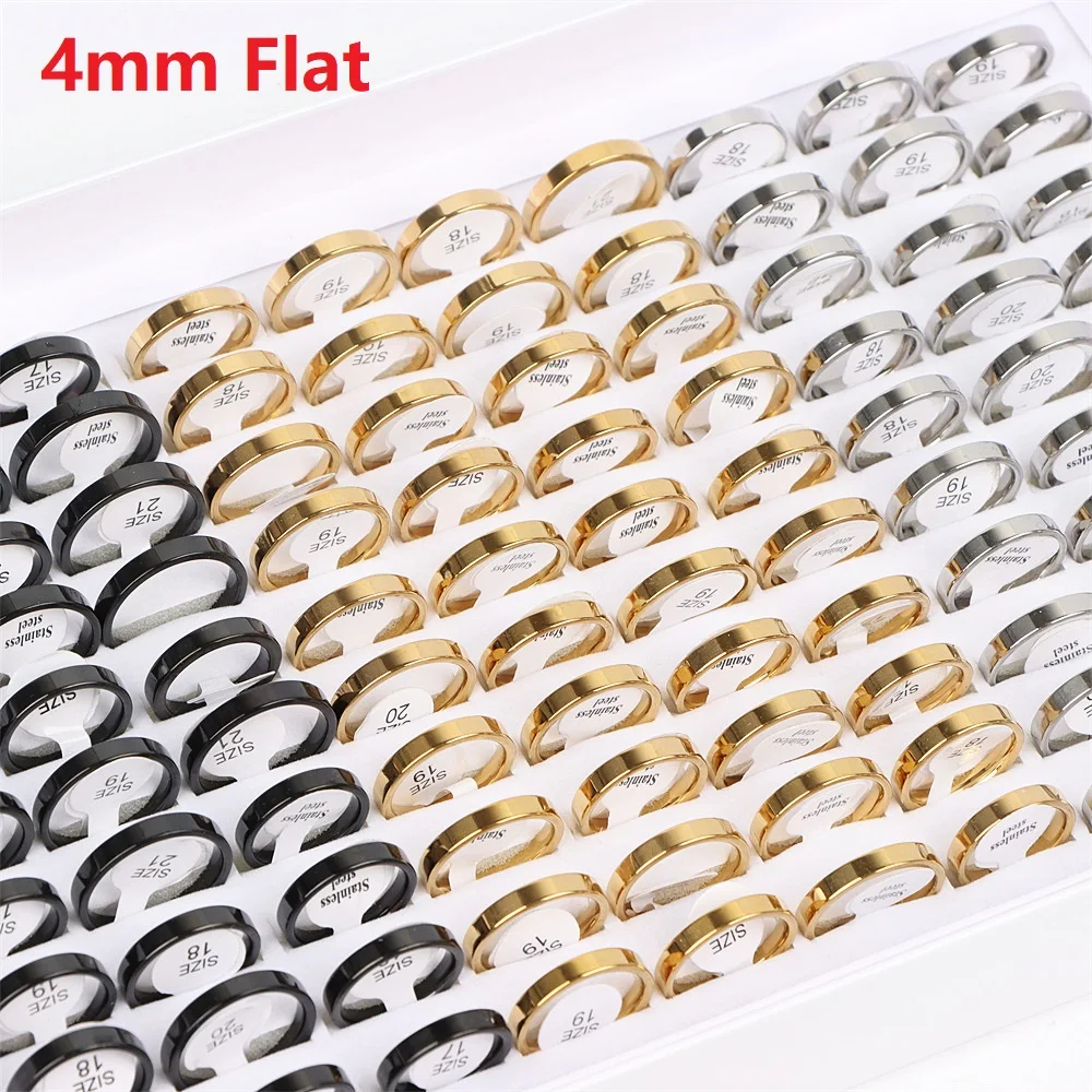 20Pcs/Lot Fashion Classic Smooth Spherical Stainless Steel Ring Couple Black Gold Silver Color Wedding Jewelry Gifts Wholesale