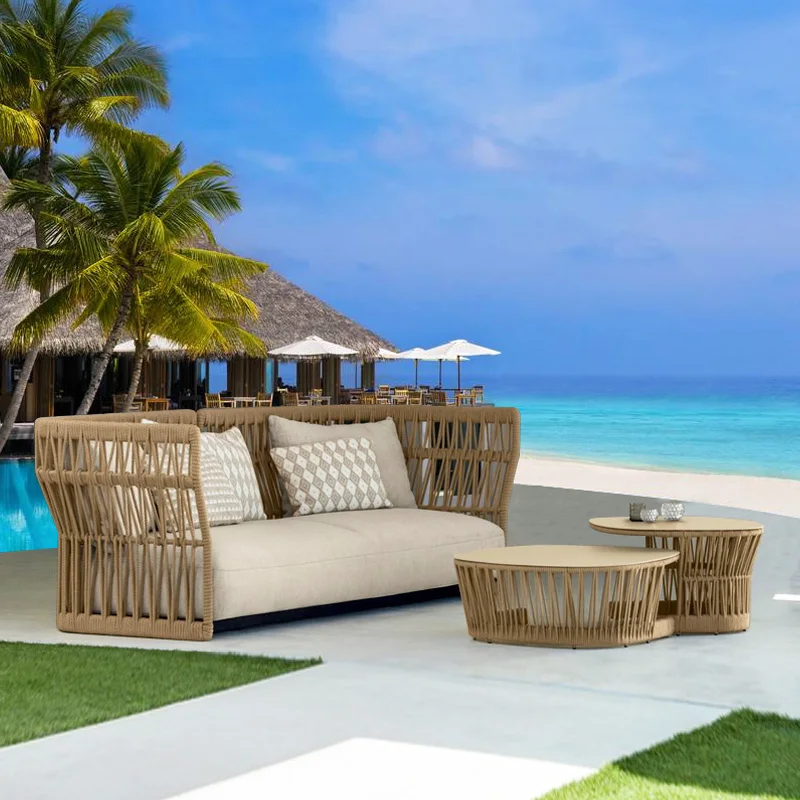 Nordic outdoor rattan sofa creative courtyard balcony rattan homestay coffee table furniture