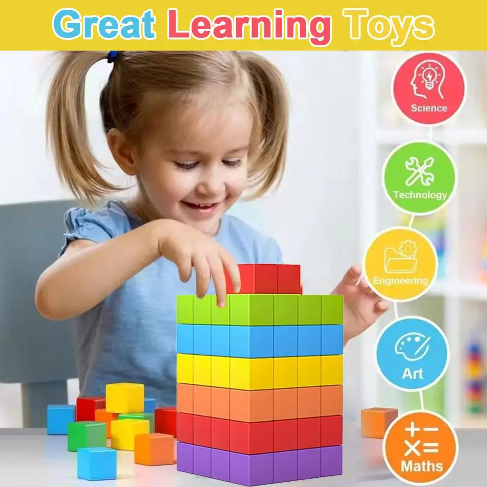 Kolorowe drewniane klocki dla dzieci - edukacyjna gra w układanie klocków dla chłopców i dziewczynek, idealny prezent urodzinowy