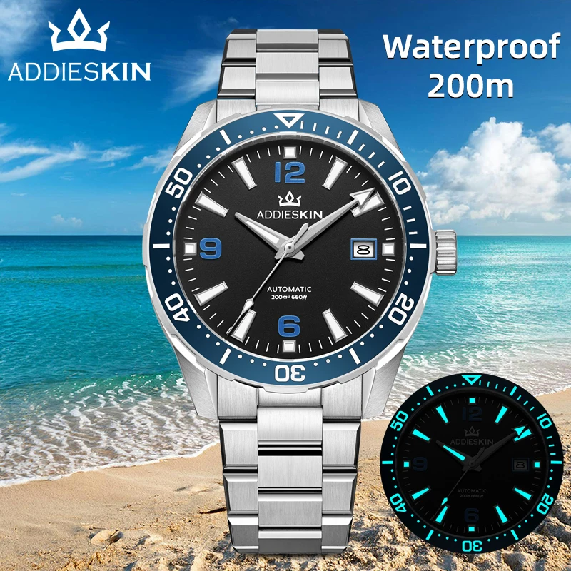 AddiesKin Men's Automatic Watch Sapphire Glass 9015 Mechanical Luxury Wristwatch 200m Waterproof Super Luminous Diver Watches