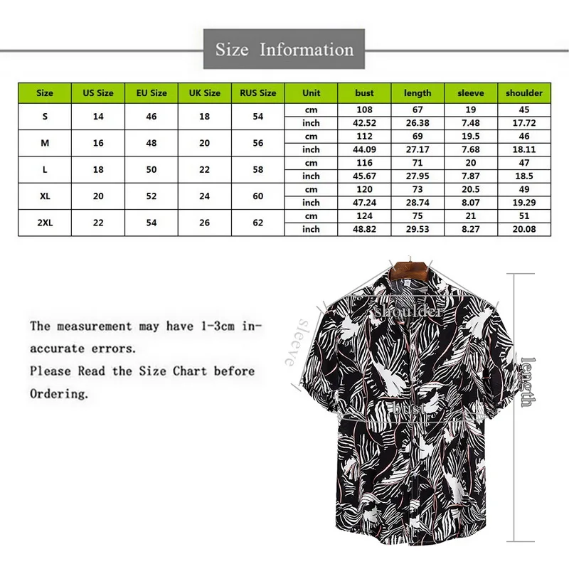 New Arrival Men's Shirts Men Hawaiian Camicias Casual One Button Wild Shirts Printed Short-sleeve Blouses Tops