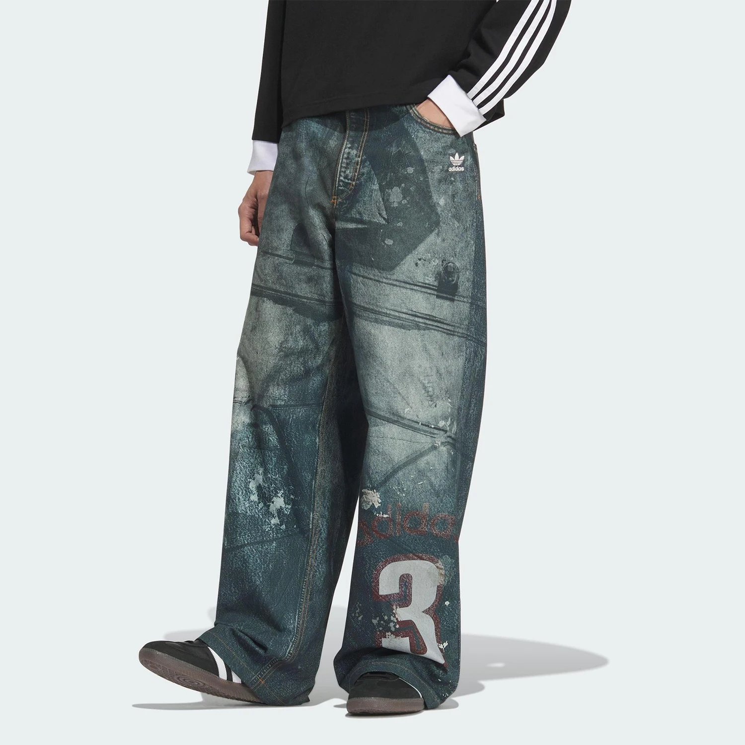 Adidas genuine Trefoil Men's Retro Denim Loose Casual Fashion Trousers KC2691