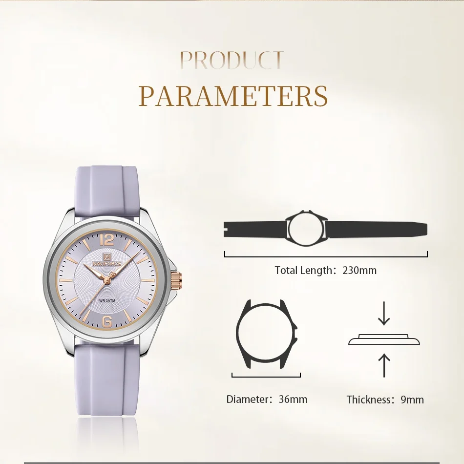 New Style NAVIFORCE Womens Sport Quartz Soft Silicone Strap Luminous 30M Waterproof Daily Casual Female Outdoor Wristwatch