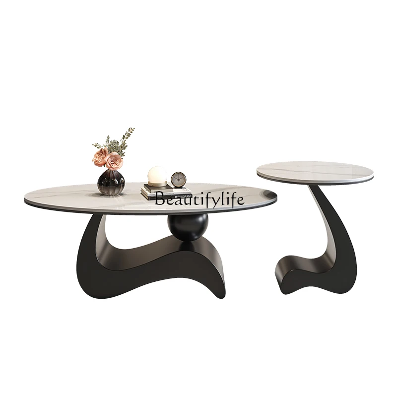 

Light luxury oval rock slab coffee table minimalist living room home combination coffee table