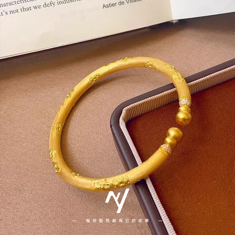 

Древний метод 9999, 24 карата, настоящее золото, матовая вишня, тыква, открытый браслет для женщин, легкий роскошный изысканный браслет