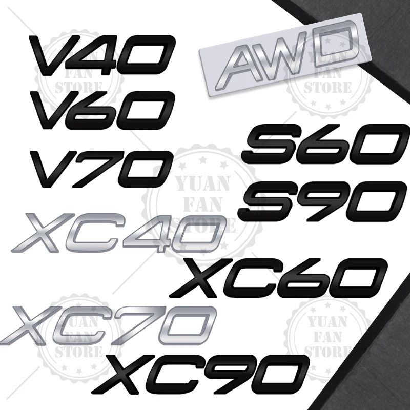 Letras de Metal de 1 piezas para Volvo, CX40, CX60, CX90, V60, V40, S60, V70, XC70, D2, D3, D4, D5, D6, D7, D8, B2, B3, B4, B5, B6, T4, T5, T6, AWD,