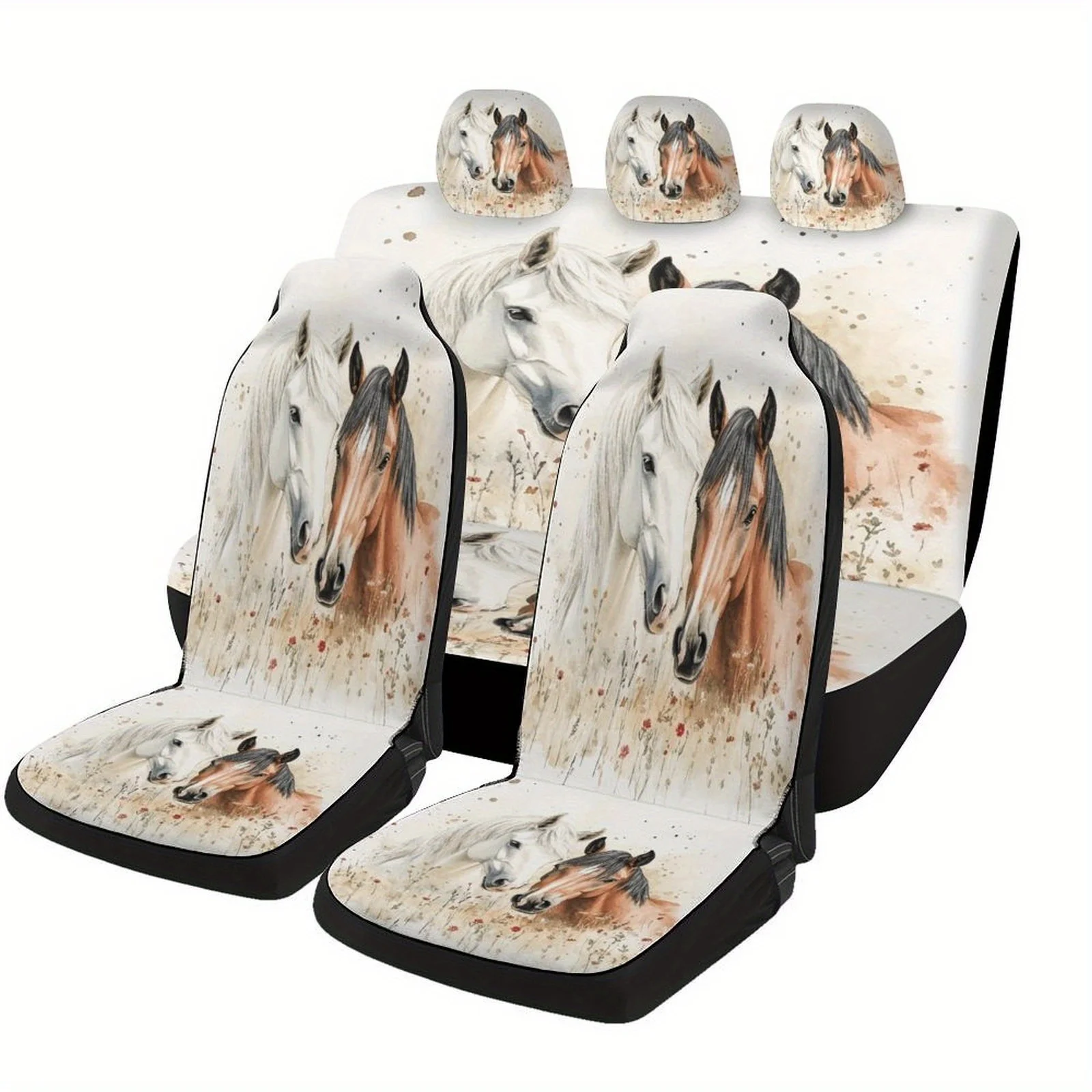 

Car Seat Cover Set Featuring Blooming Horses, Tailored For Various Vehicles. Stylish And Personalized, These Comfortable Protect