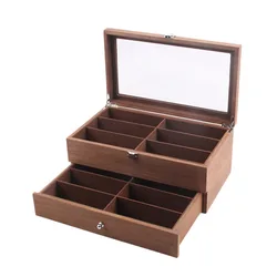 Retro 12 Grids Double Layer Wooden Glasses Storage Box Case Wood Jewelry Sunglasses Eyewear Display Organizer Holder Gift Box