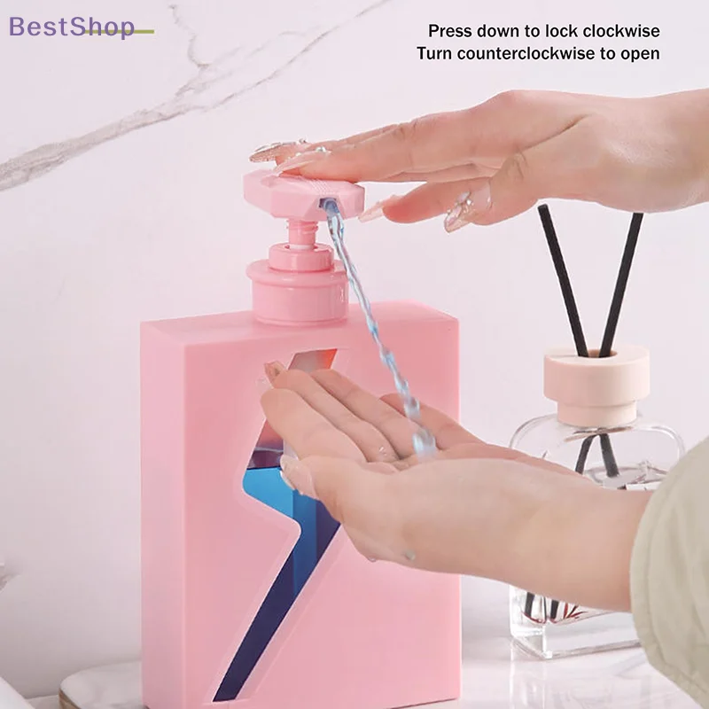 

♥Lockable Pump Soap Dispenser - Press-to-Lock Square Liquid Container for Bathroom/Kitchen Hand Soap