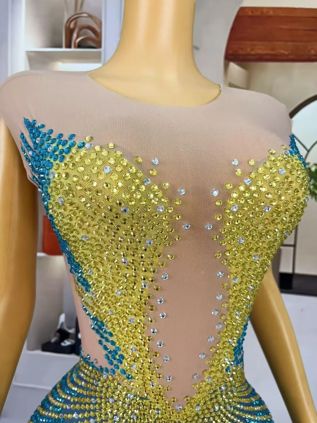 Sexy Special Designed Elegant Evening Gown Blingbling Rhinestones High Split Dress Birthday Party Outfit Performance Costume