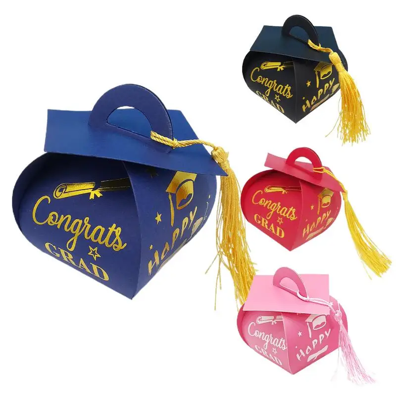 

Bachelor Hat Cap Candy Box With Tassels And Gilded Letter For Graduation Cookie Gift Packaging Box 50pcs Grad Cap Box For Candy