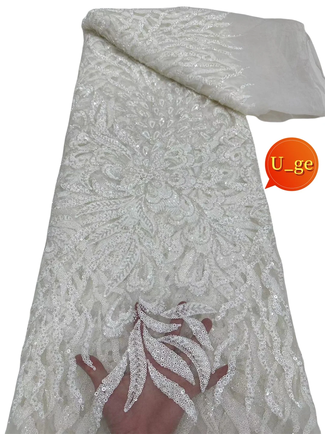 2024 Latest white Delicate Elegant Best Quality Soft Embroidered Beaded Tube Lace fabric For Bride Wedding Party Dress U_Ge2978