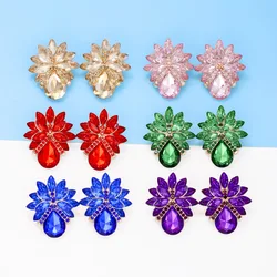 10 Colors Statement Rhinestone Stud Earrings For Women Colorful Crystal Luxury Wedding Party Prom Jewelry