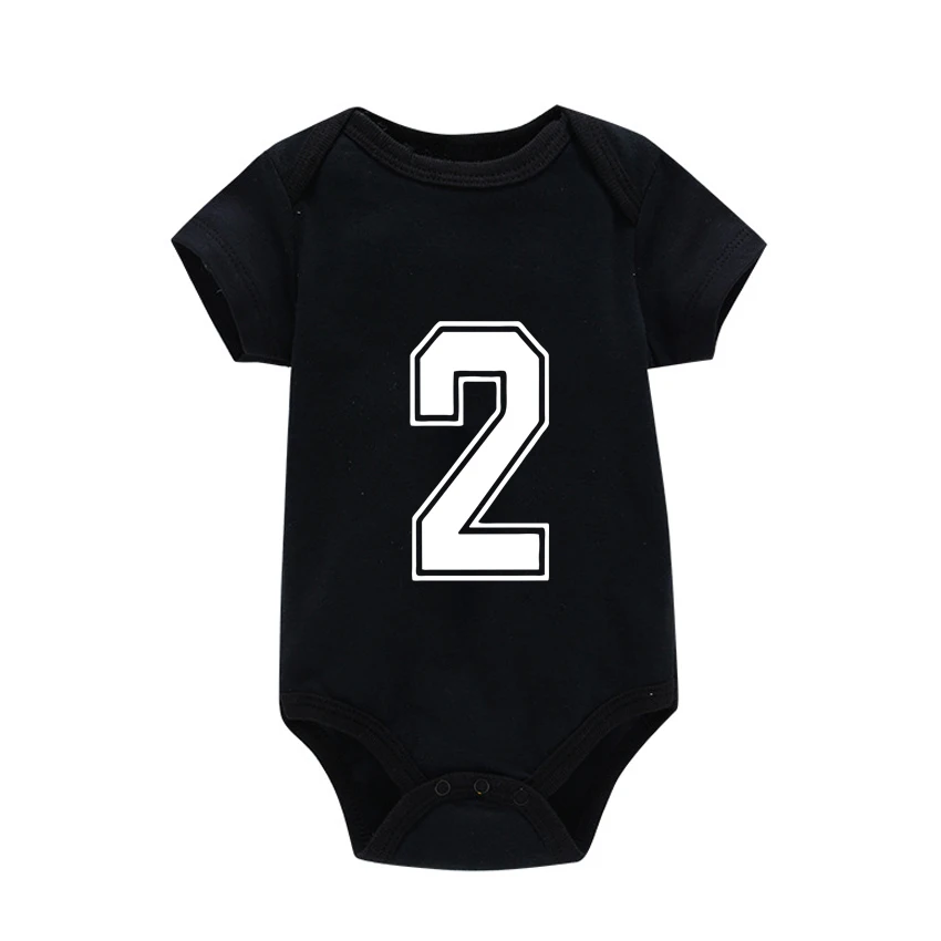 Infant Newborn Baby Girl Boy Solid Clothes Short Sleeve Bodysuits & one-pieces Customized Border Number Print Add Your Design