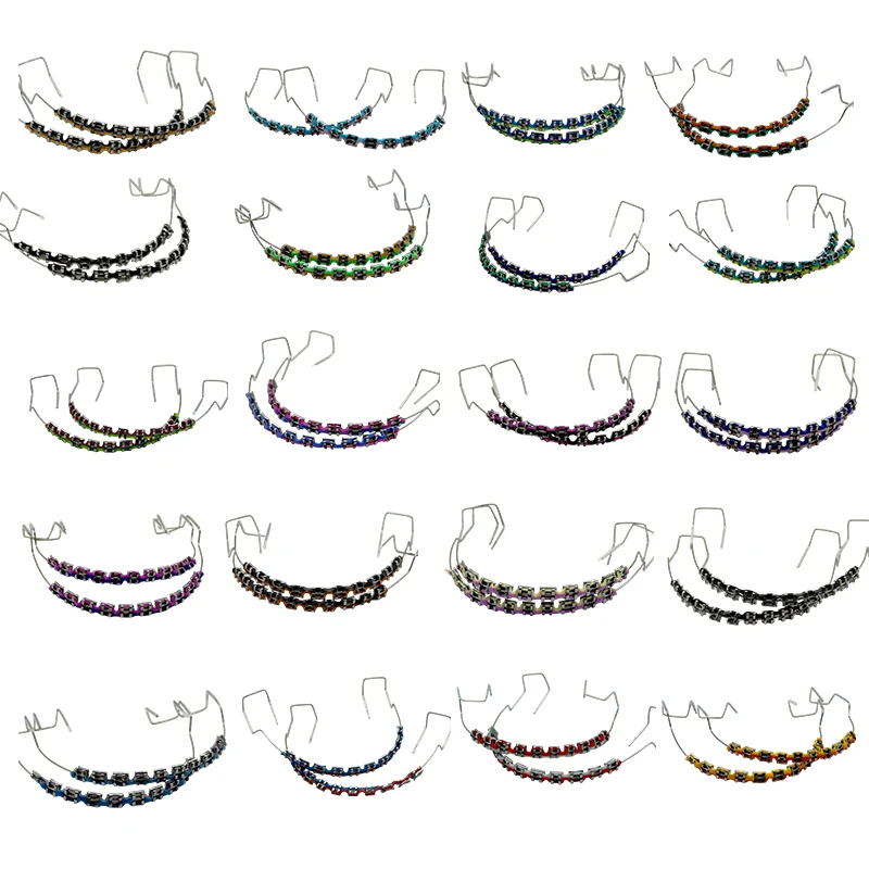 

1 пара поддельных брекетов, красочные брекеты для зубов, временные металлические провода, металлический кронштейн, ортодонтические лигатуры, стяжки для стоматологии