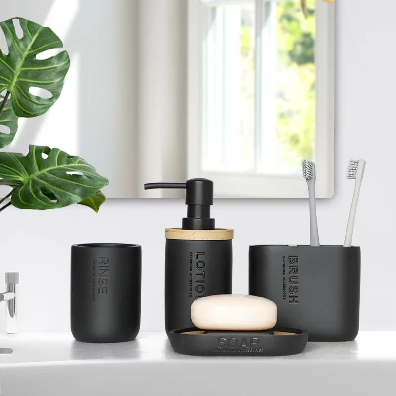 

Premium 4 Pcs Matte Black Bathroom Accessories Set Lotion Soap Dispenser Toothbrush Cup Holder Tumbler The Best Gift Choice