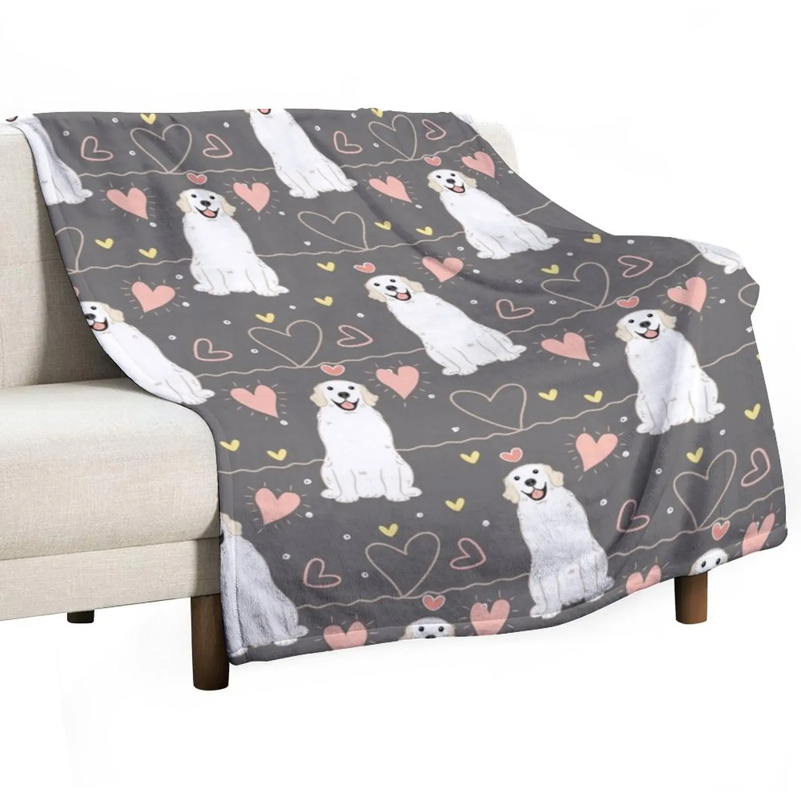 

LOVE White Cream Golden Retriever - Gray background Throw Blanket Blankets For Baby Flannel Fabric Plaid Large Blankets