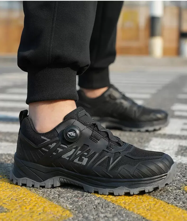 حذاء رجالي جديد بزر دوار مضاد للتحطيم ومضاد للثقب حذاء عمل خالي من الدانتيل يسمح بمرور الهواء ومقاوم للاهتراء