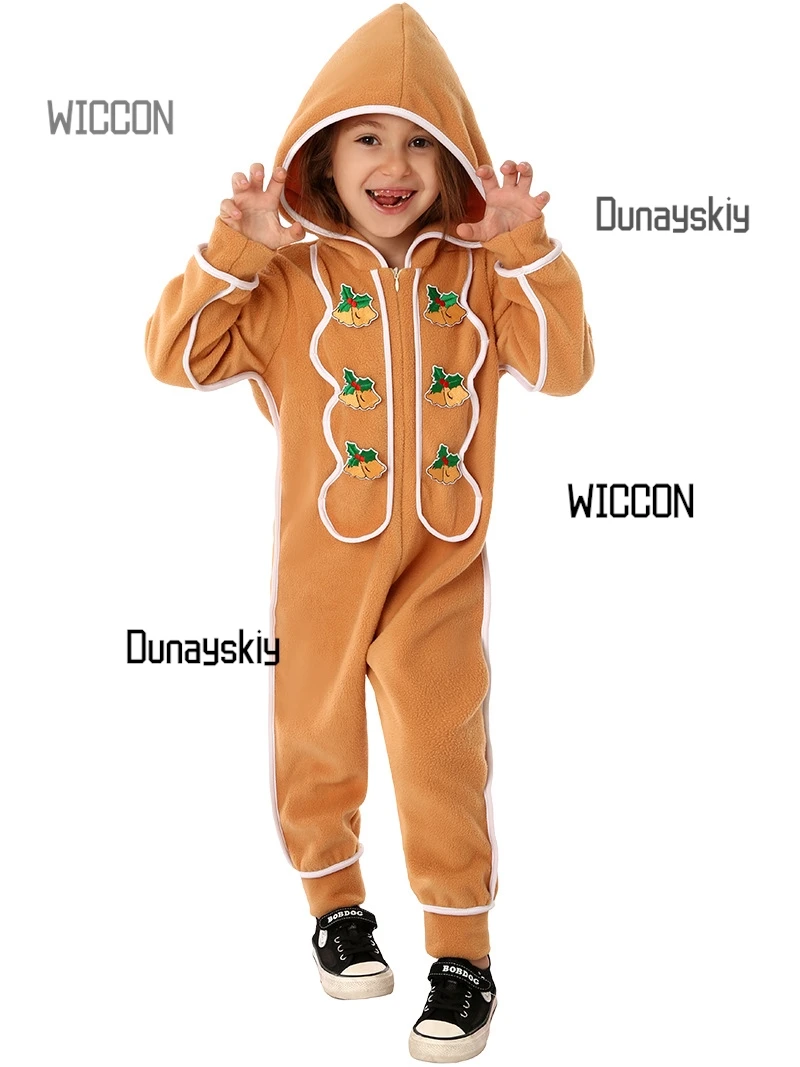 Kostum Gingerbread Man 2025 - Onesie dengan Detail Icing, PJ Natal & Halloween untuk Pertunjukan Pesta