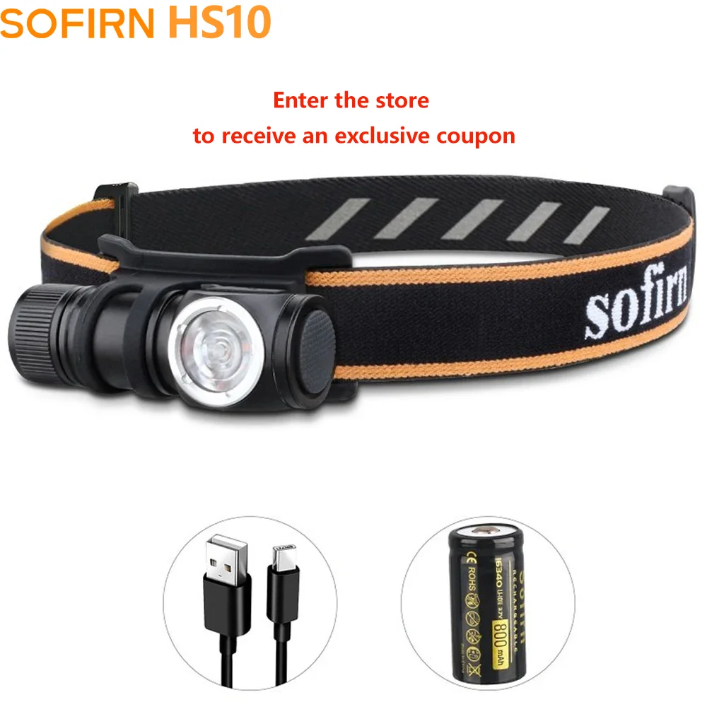 Sofirn HS10 TN-3535 90CRI LED Headlamp 1100lm USB C Rechargeable 16340 Mini Flashlight  with Magnet Tail Cap Portable Head Torch