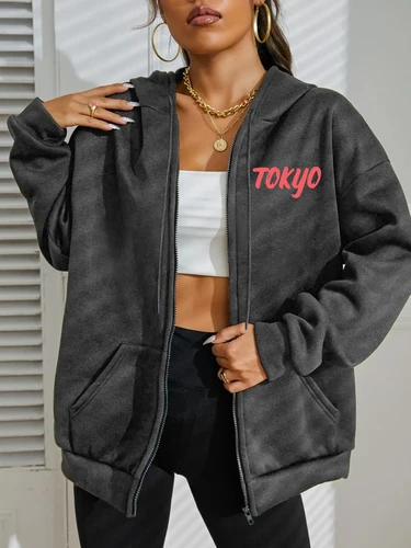 Imagen 2 del producto Sudadera con capucha con estampado de pez Koi de Japón Tokyo Harajuku para mujer, ropa deportiva suave, sudaderas con cremallera de calle, ropa deportiva informal de lana de otoño