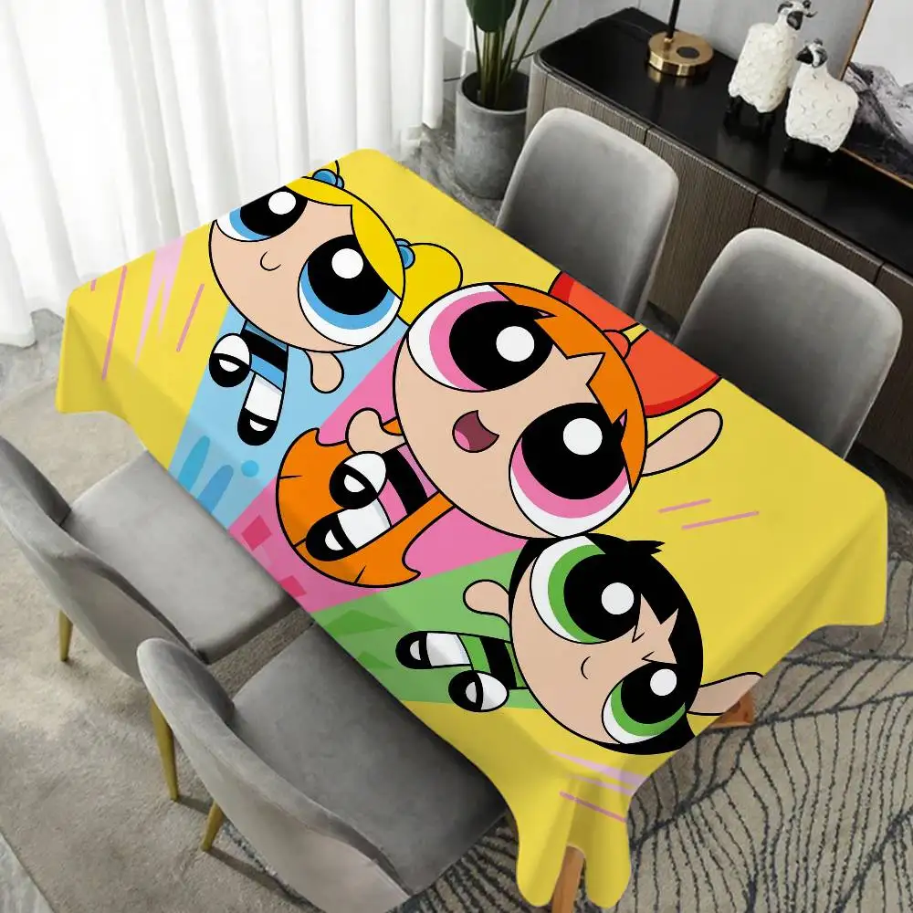 مفرش طاولة للفتيات من Powerpuff مقاوم للماء ومقاوم للزيت، غطاء طاولة مستطيل للحفلات، مفرش طاولة للنزهات الخارجية